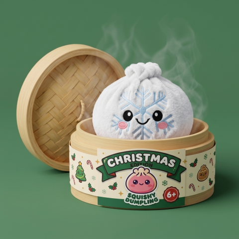 Dumpling Squishy Snowflake Inverno nel suo cestino di bambù per vapore